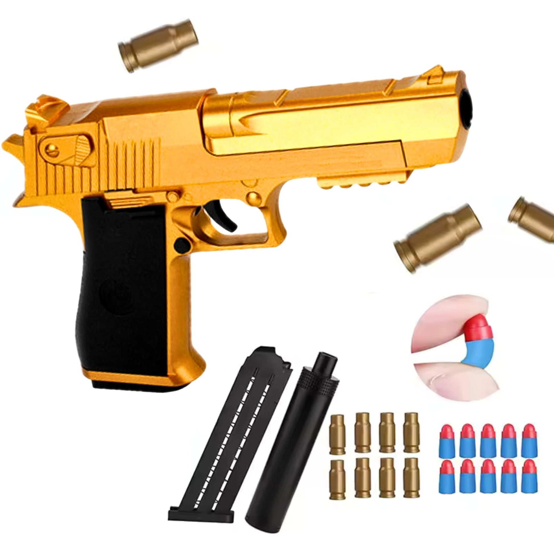 Toy Gun Shell Ejecting Soft Bullet with Ejecting Magazine - Toy Pistol with Soft Foam 10 Bullets - 8 Cartridges Toy Guns for Boys and Girls