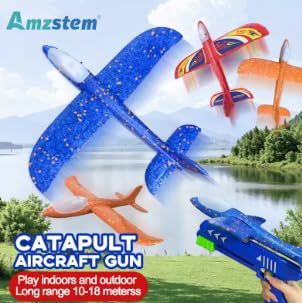 Airplane Launcher Toys, 12.6 Inch LED Foam Glider Airplane Catapult, 2 Flight Modes, Outdoor Sports Flying Toys 4 5 6 7 8 9 10 11 12 Years Old Boys Girls Birthday Gifts (Blue)