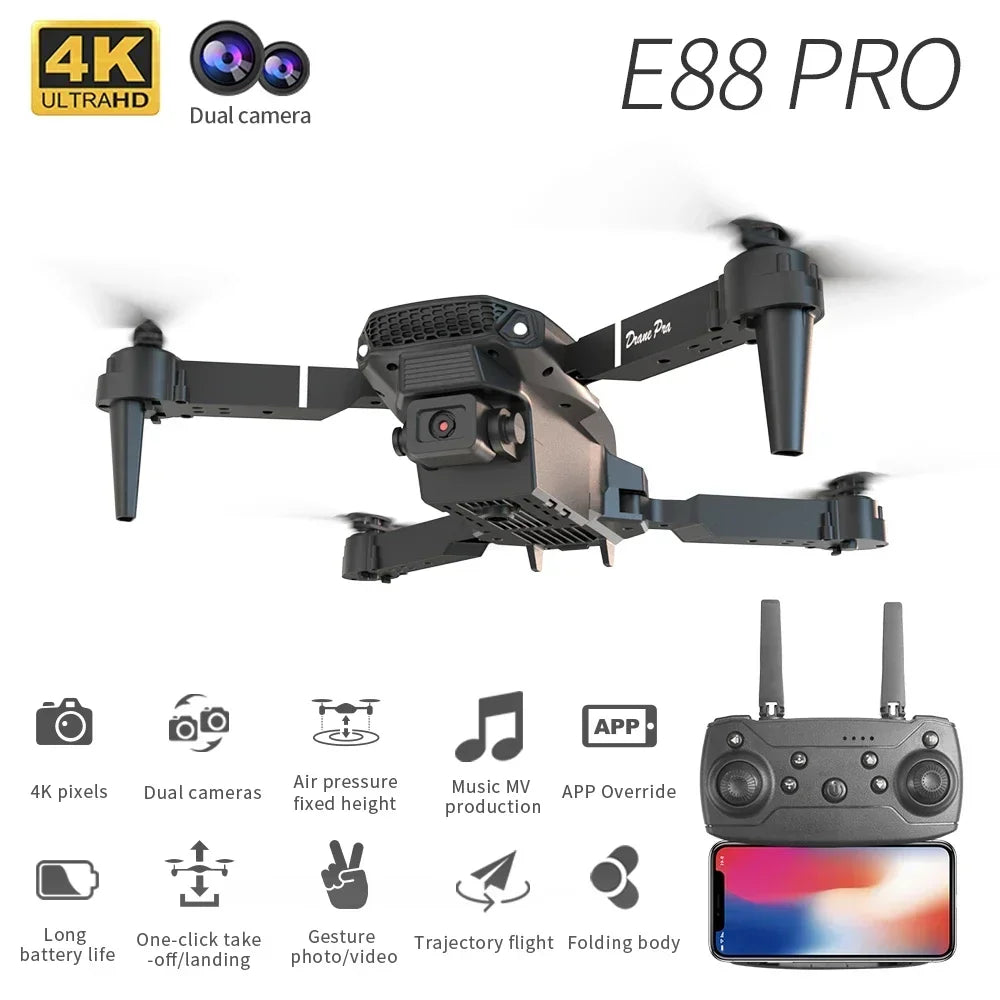 New E88Pro RC Drone 4K Professinal With 1080P Wide Angle Dual HD Camera Foldable RC Helicopter WIFI FPV Height Hold Apron Sell