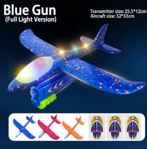 Airplane Launcher Toys, 12.6 Inch LED Foam Glider Airplane Catapult, 2 Flight Modes, Outdoor Sports Flying Toys 4 5 6 7 8 9 10 11 12 Years Old Boys Girls Birthday Gifts (Blue)